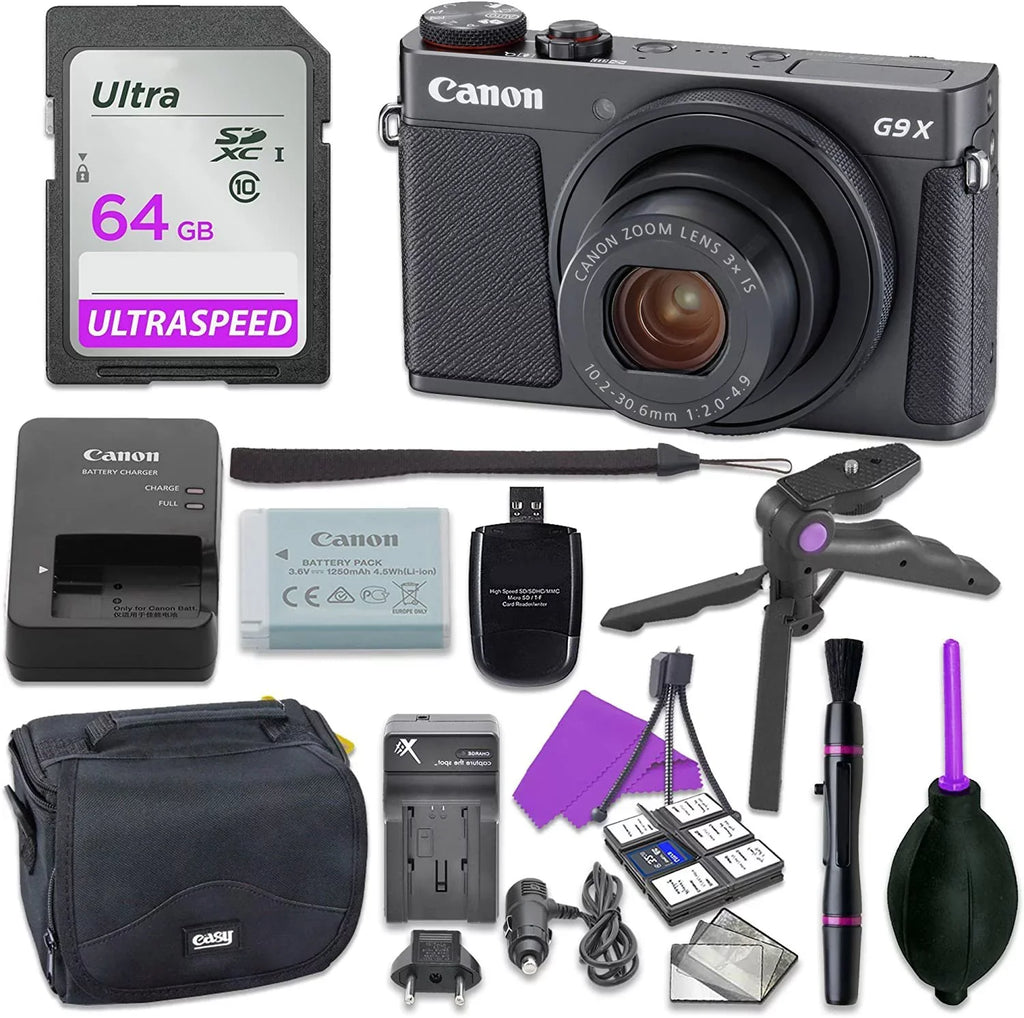 Canon Powershot G9 X Mark II Point & Shoot Digital Camera Bundle w/Tripod Hand Grip, 64GB SD Memory, Case and More Midnight