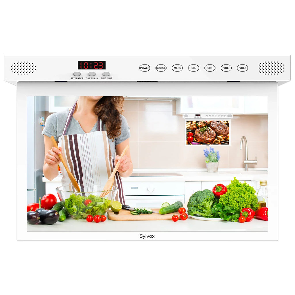 Sylvox 15.6" Kitchen TV Flap down Smart TV Android 11.0 Supports Timing Bluetooth WiFi Foldable Under Cabinet TV