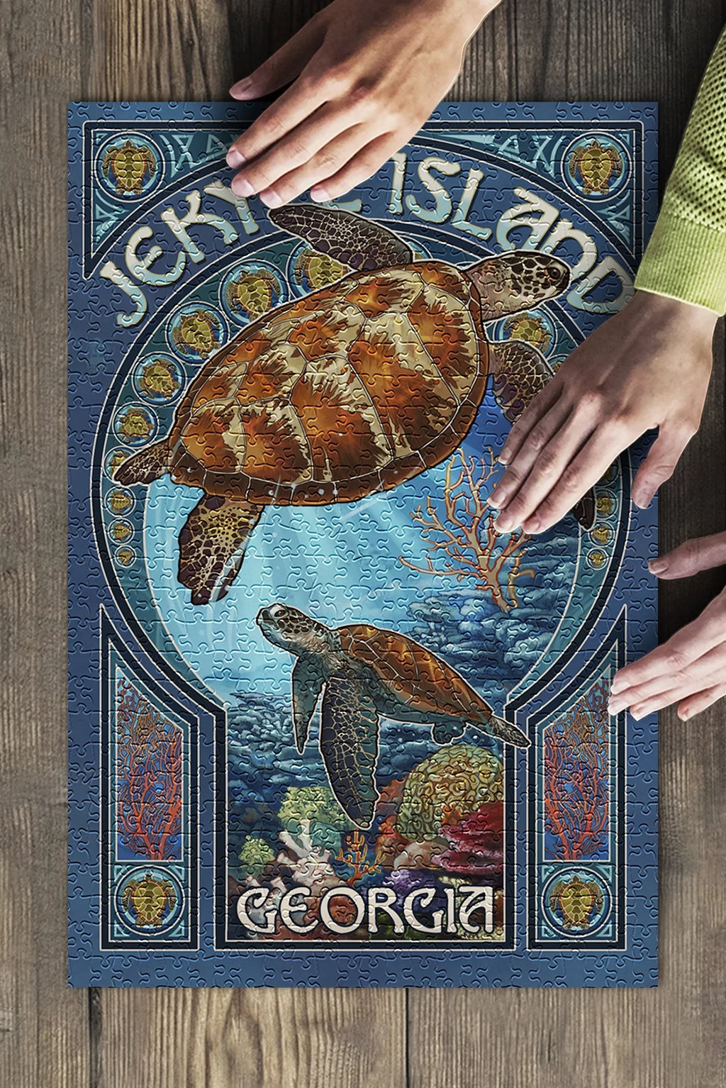 Jekyll Island, Georgia, Sea Turtle Art Nouveau (19x27 inches, Premium 500 Piece Jigsaw Puzzle for Adults and Family, Made in USA)