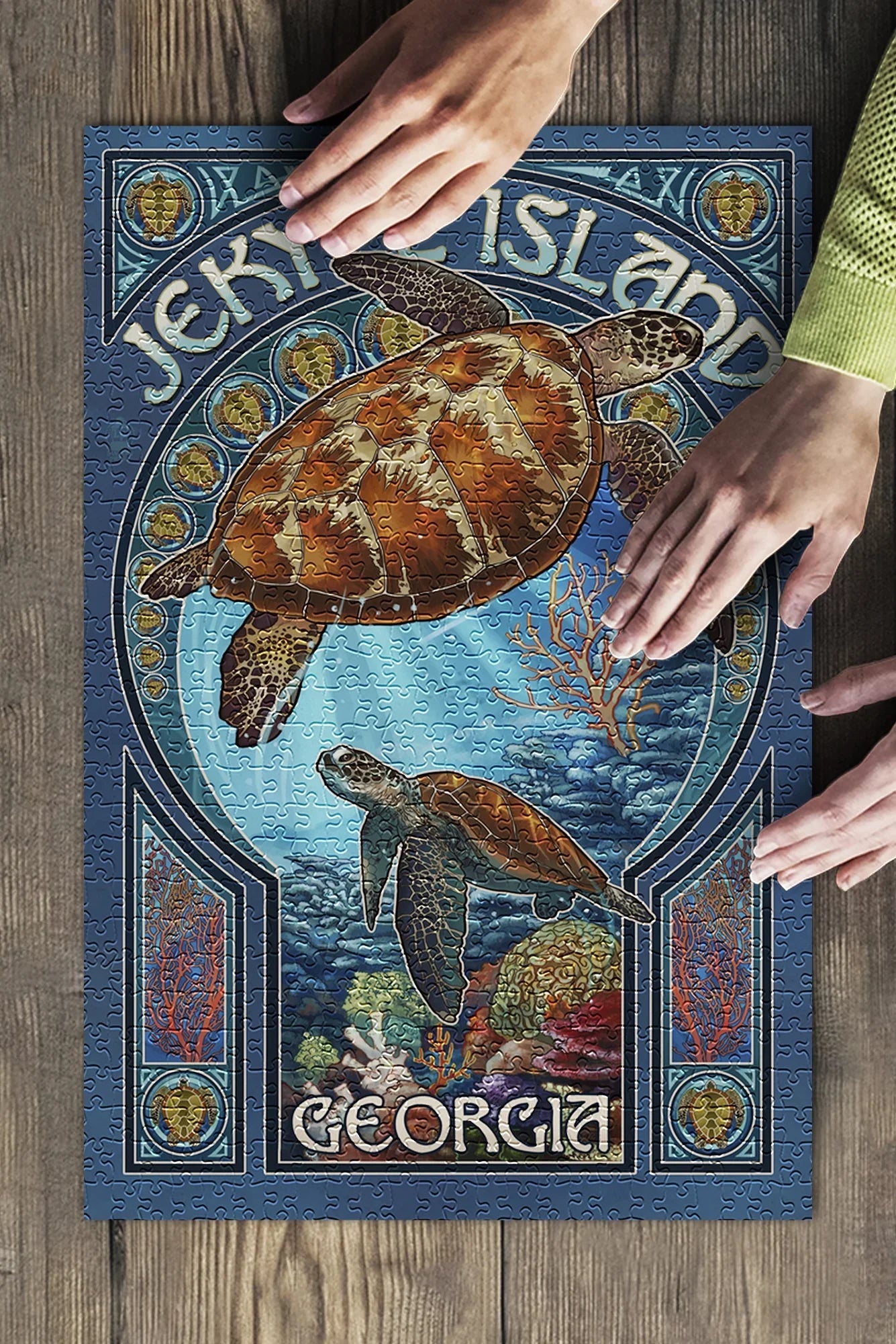 Jekyll Island, Georgia, Sea Turtle Art Nouveau (19x27 inches, Premium 500 Piece Jigsaw Puzzle for Adults and Family, Made in USA)