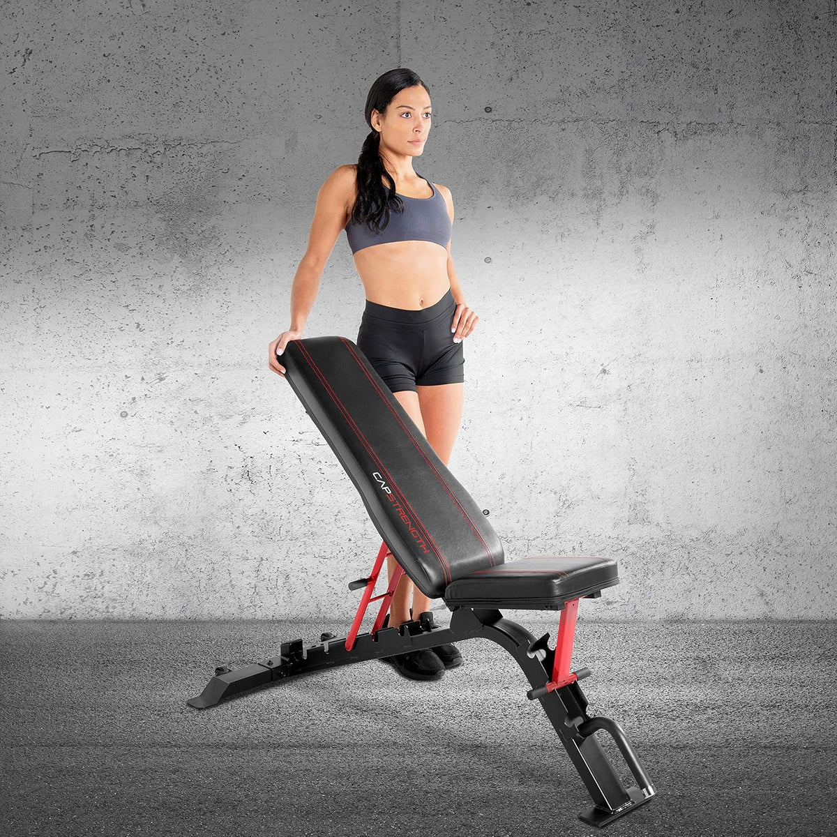 CAP Barbell Strength FID Workout Bench | Flat Incline Decline Positions, Black/Red