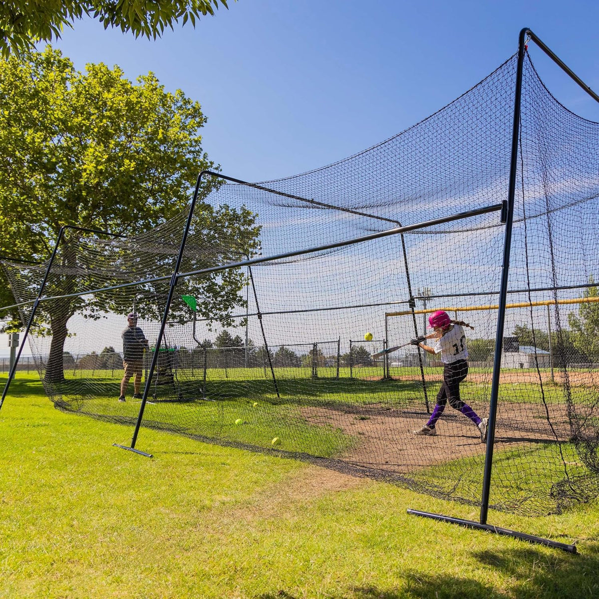 Skywalker Sports 40 Foot Competitive Batting Cages for Backyard or Indoor Baseball and Softball Collapsible Black Frame and Net
