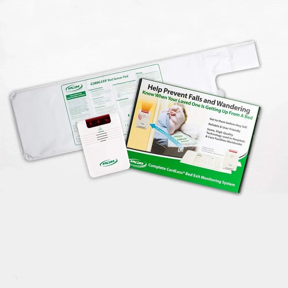 Smart Caregiver Cordless Bed Exit Monitoring System Alarm with Bed Pressure Sensing Pad - Help Prevent Falls and Wandering While Edge 2 Piece Set