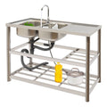 Aiqidi Commercial Stainless Steel Sink Double Bowl Freestanding Restaurant Kitchen Prep & Utility Sink Basin with Channel