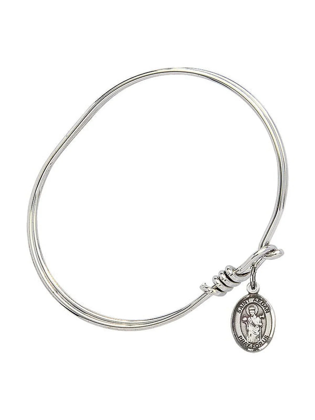 5 3/4 inch Oval Eye Hook Bangle Bracelet w/ St. Aedan of Ferns in Sterling Silver