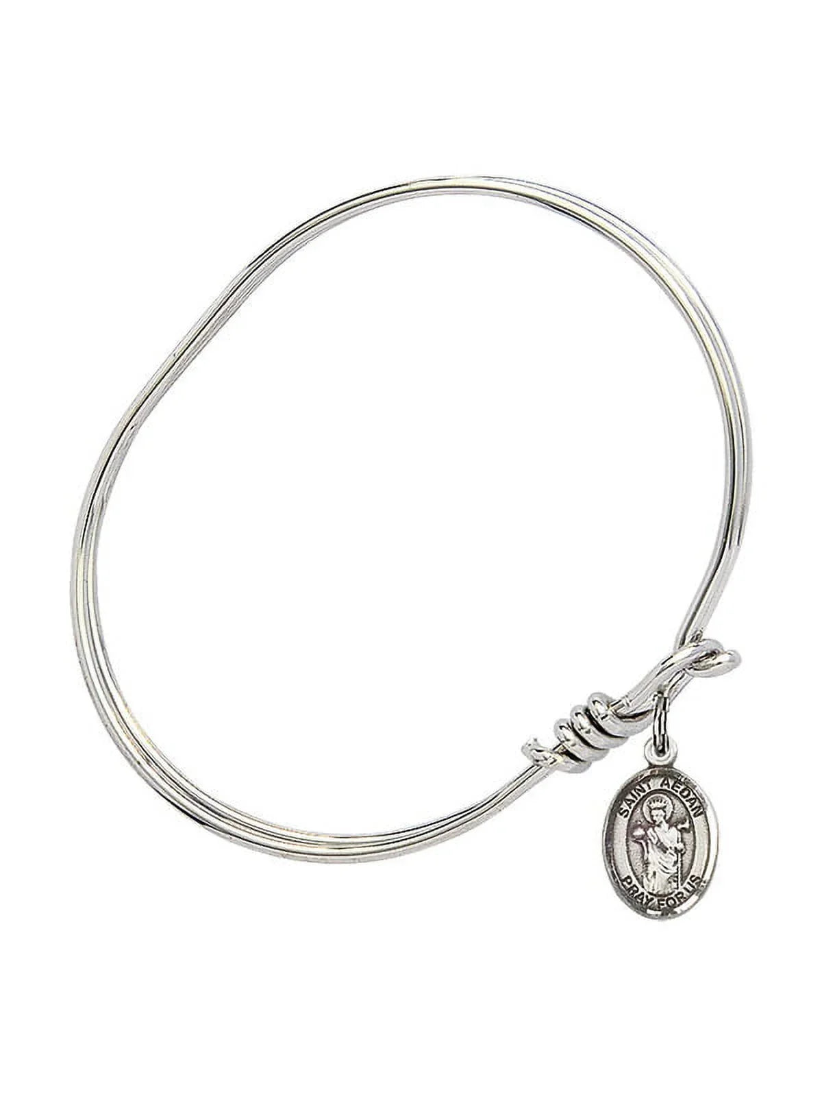 5 3/4 inch Oval Eye Hook Bangle Bracelet w/ St. Aedan of Ferns in Sterling Silver