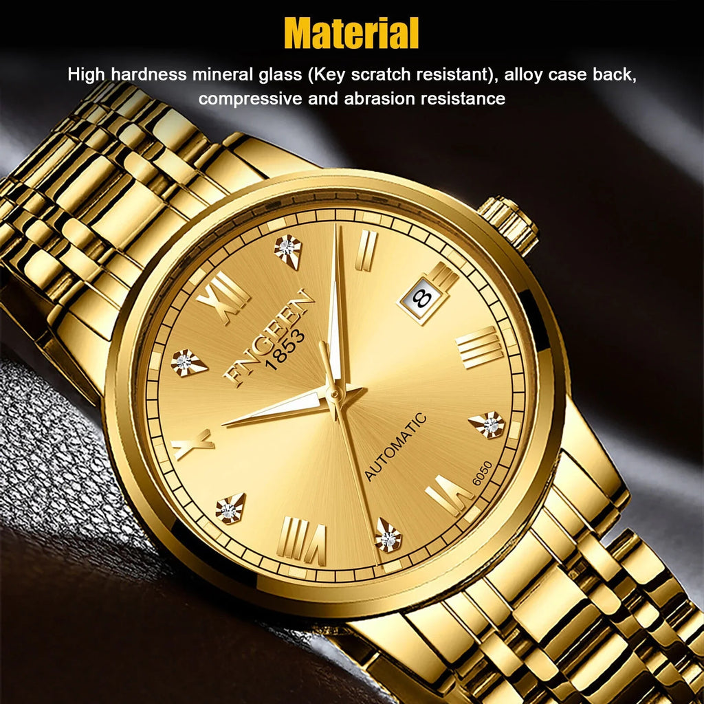 Luxury People Automatic Mechanical Watch Waterproof Stainless Steel Gold Tone Wrist