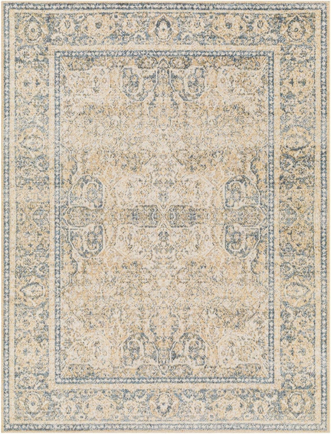Washable Rugs, 2X3 East Traditional Light Area Rug, Blue Beige Carpet For Living Room, Bedroom Or Kitchen (2' X 3', Machine Washable)