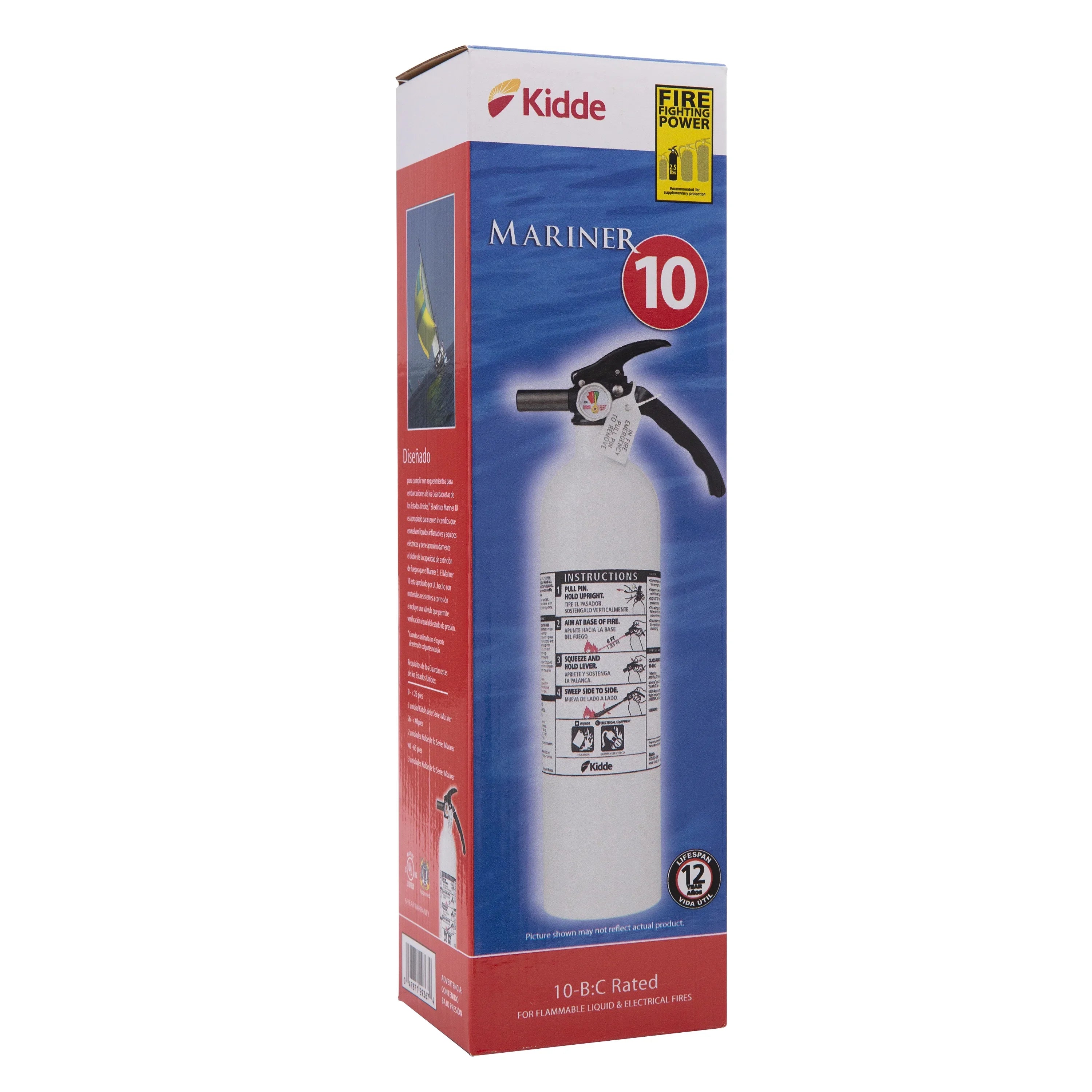Kidde Marine Fire Extinguisher, UL Rated 10-B:C, Model KD82W-10BC, Not Rechargeable