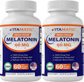 Vitamatic Melatonin 60mg Fast Dissolve Tablets - 60 Vegan Natural Berry Flavor Tablets - Non-Habit Forming - Non-GMO, Gluten Free (2 Bottles)