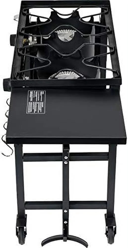Outdoor Camping Propane Double Burner Stove 2 Folding Cook Cooking Station Stand Picnic BBQ Grill 58,000 BTU, Midnight