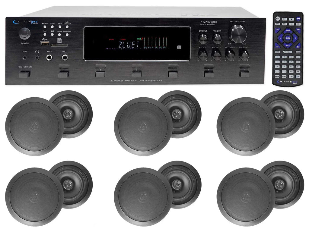 6000w 6) Zone, Home Theater Bluetooth Receiver+(12) Dark 6.5" Ceiling Speakers