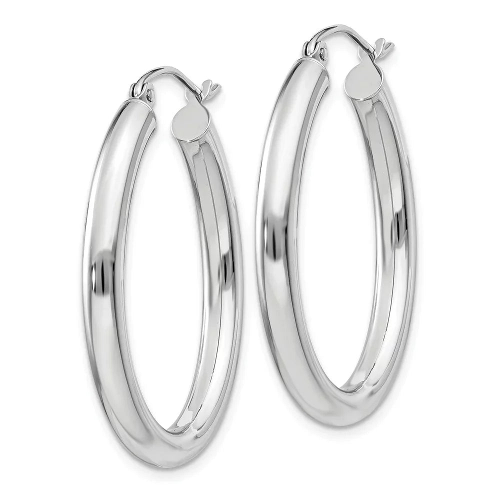 Real 14kt White Gold Polished 3.5mm Oval Tube Hoop Earrings; for Adults and Teens; for People and Gentlemen