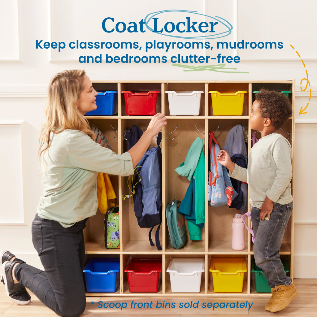 ECR4Kids Streamline 5-Section Coat Locker, Classroom Furniture, Natural