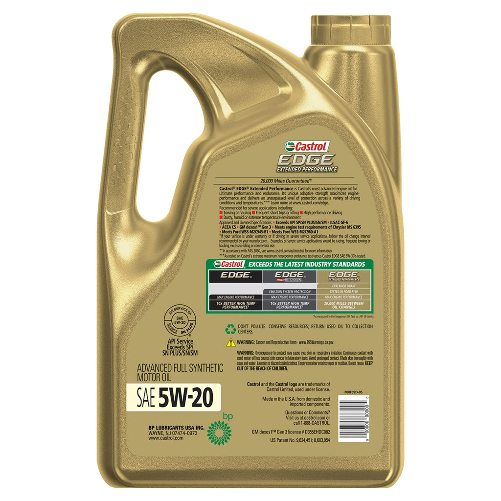 Castrol EDGE Termination Performance 5W-20 Advanced Full Synthetic Motor Oil, 5 Quarts