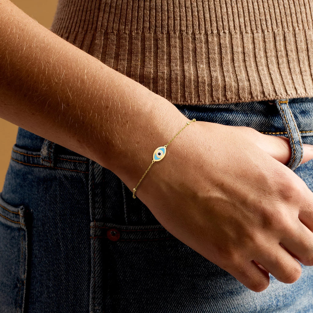 RS Pure by Ross-Simons Italian 14kt Yellow Gold Evil Eye Bracelet With Multicolored Enamel, Individuals Adult