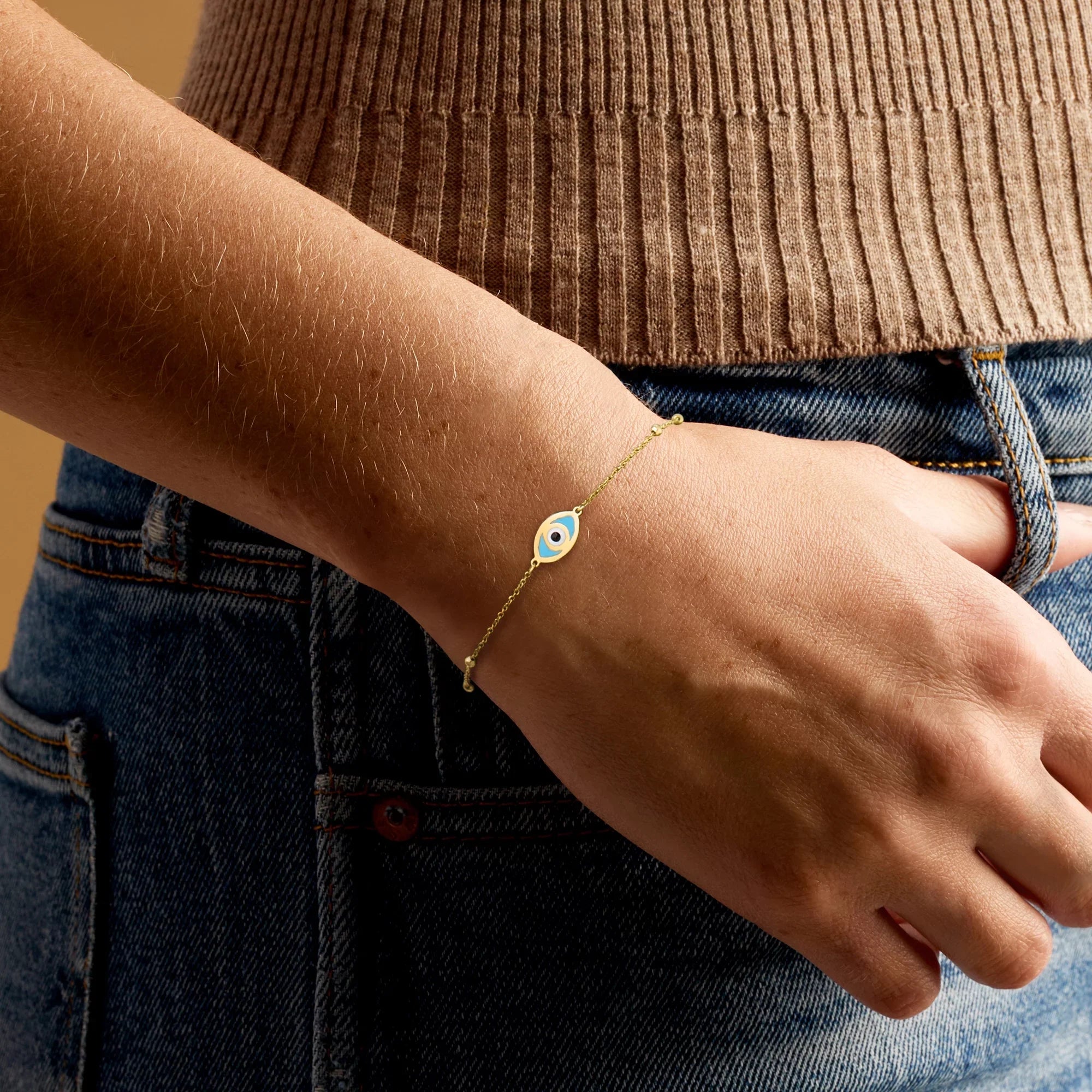 RS Pure by Ross-Simons Italian 14kt Yellow Gold Evil Eye Bracelet With Multicolored Enamel, Individuals Adult