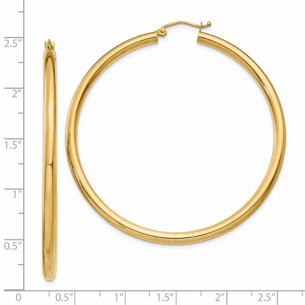 Real 14kt Yellow Gold Polished 3mm Lightweight Tube Hoop Earrings; for Adults and Teens; for Individuals and Gentlemen