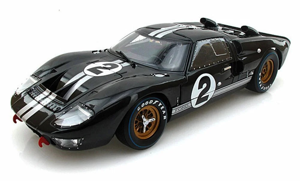 Diecast Car w/Display Case - 1966 Ford GT-40 MK II #2, Midnight w/ Silver Stripes - Shelby SC408 - 1/18 Scale Diecast Model Toy Car