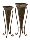 DecMode 30", 28"H Indoor Outdoor Brown Metal Planter with Scroll Stand (2 Count)