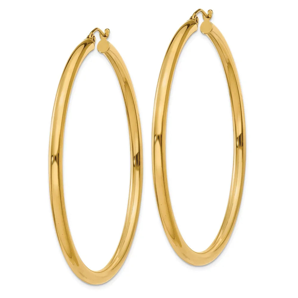 Real 14kt Yellow Gold Polished 3mm Lightweight Tube Hoop Earrings; for Adults and Teens; for Individuals and Gentlemen
