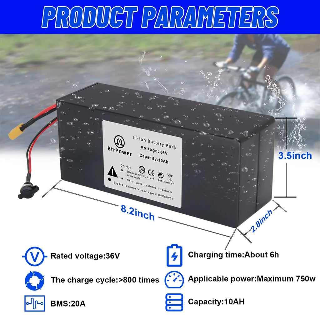 36v 10Ah Battery Lithium Ion Battery Pack for Electric Bike Scooter Motor 3A Charger