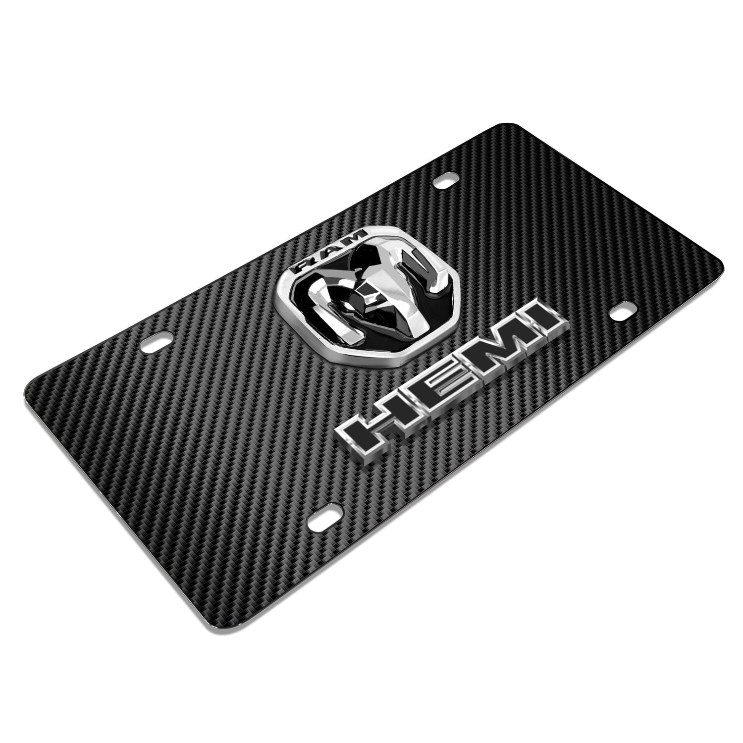 RAM 2019 up HEMI 3D Dual Logo Dark Carbon Fiber Patten Steel License Plate