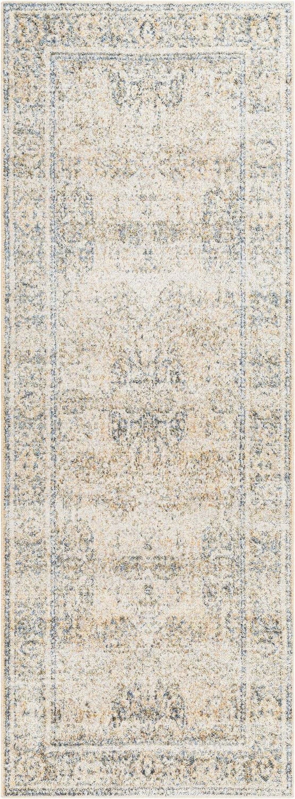 Washable Rugs, 2X3 East Traditional Light Area Rug, Blue Beige Carpet For Living Room, Bedroom Or Kitchen (2' X 3', Machine Washable)