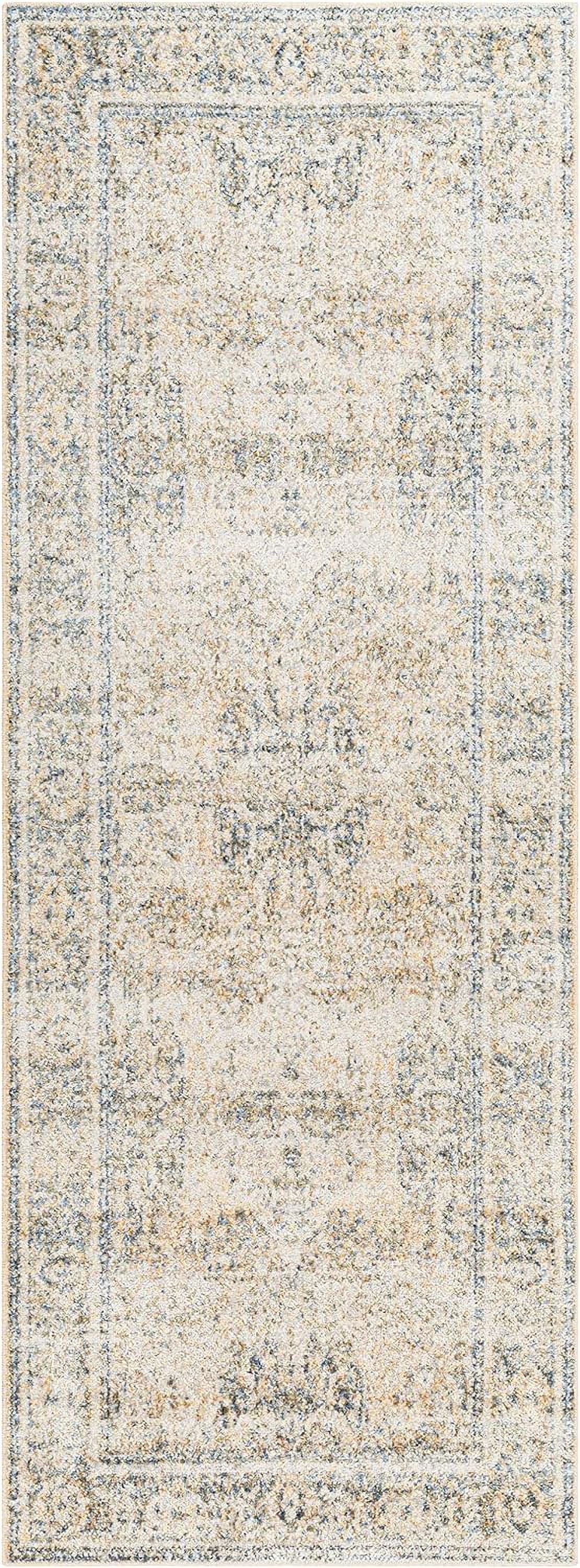 Washable Rugs, 2X3 East Traditional Light Area Rug, Blue Beige Carpet For Living Room, Bedroom Or Kitchen (2' X 3', Machine Washable)