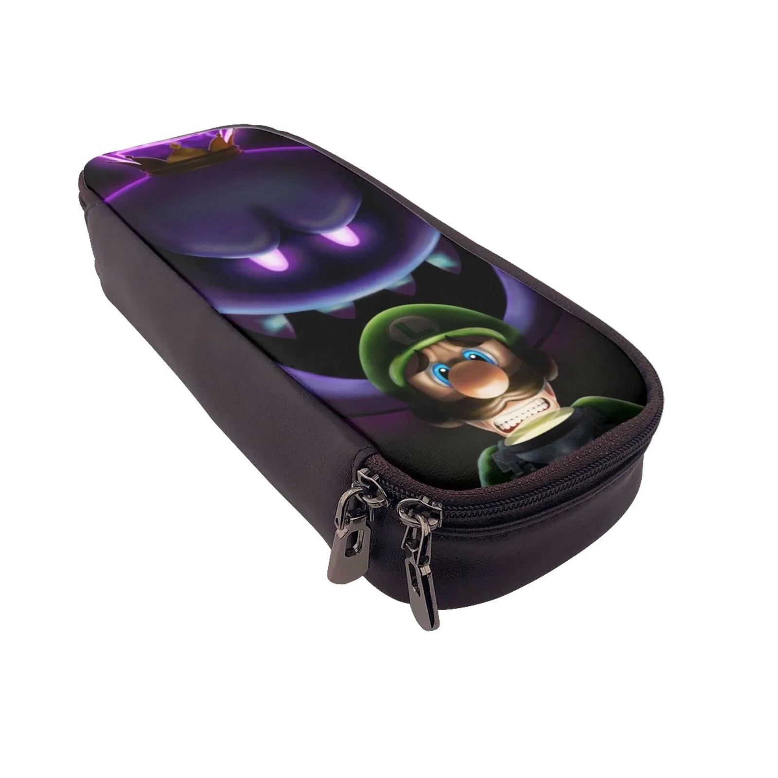 Boo Luigi's Mansion Game Pencil Case Brown Leather Pen Bag Student Stationery Pouch Holder Organizer For School Office Supplies For Kids Teen Adult