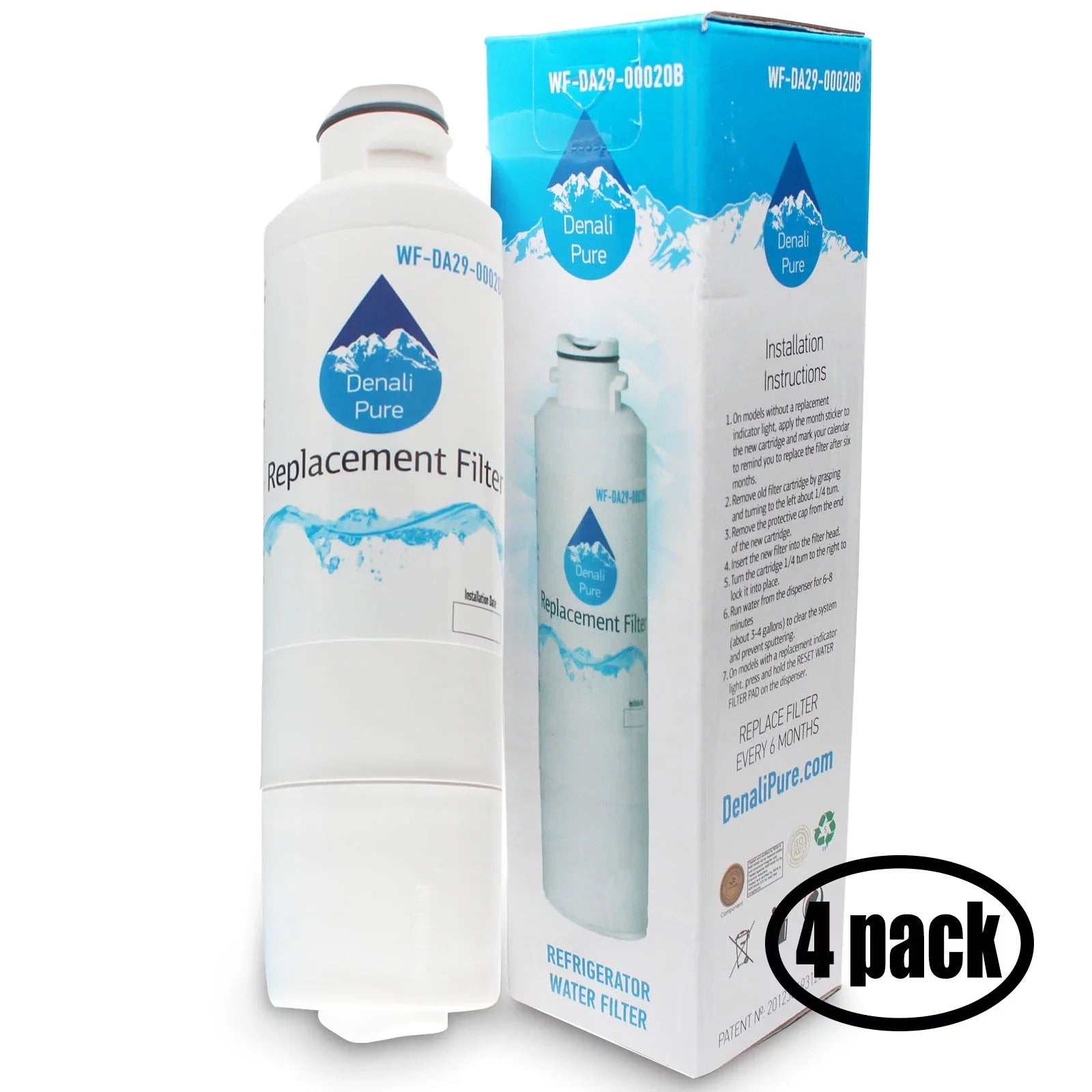 4-Pack Compatible with RSG307AARS/XAA Refrigerator Water Filter - Compatible with DA29-00020B, DA29-00020A, HAF-CIN Fridge Water Filter Cartridge