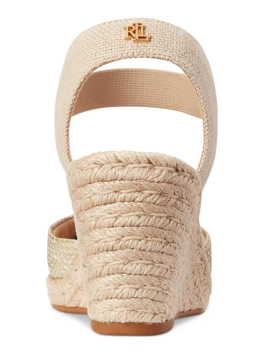 LAUREN RALPH LAUREN People Gold Mixed Media Ankle Strap Padded Pearle Cap Toe Wedge Slip On Espadrille Shoes 8 B