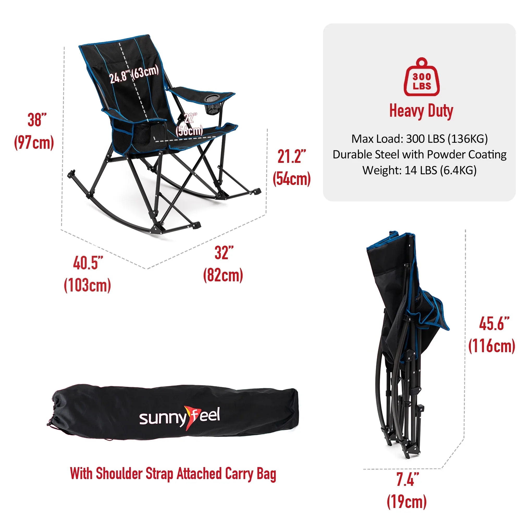 Oversized Camping Chair with Side Pockets - 1 - 17.2 - Enjoy comfort and durability on your outdoor adventures!