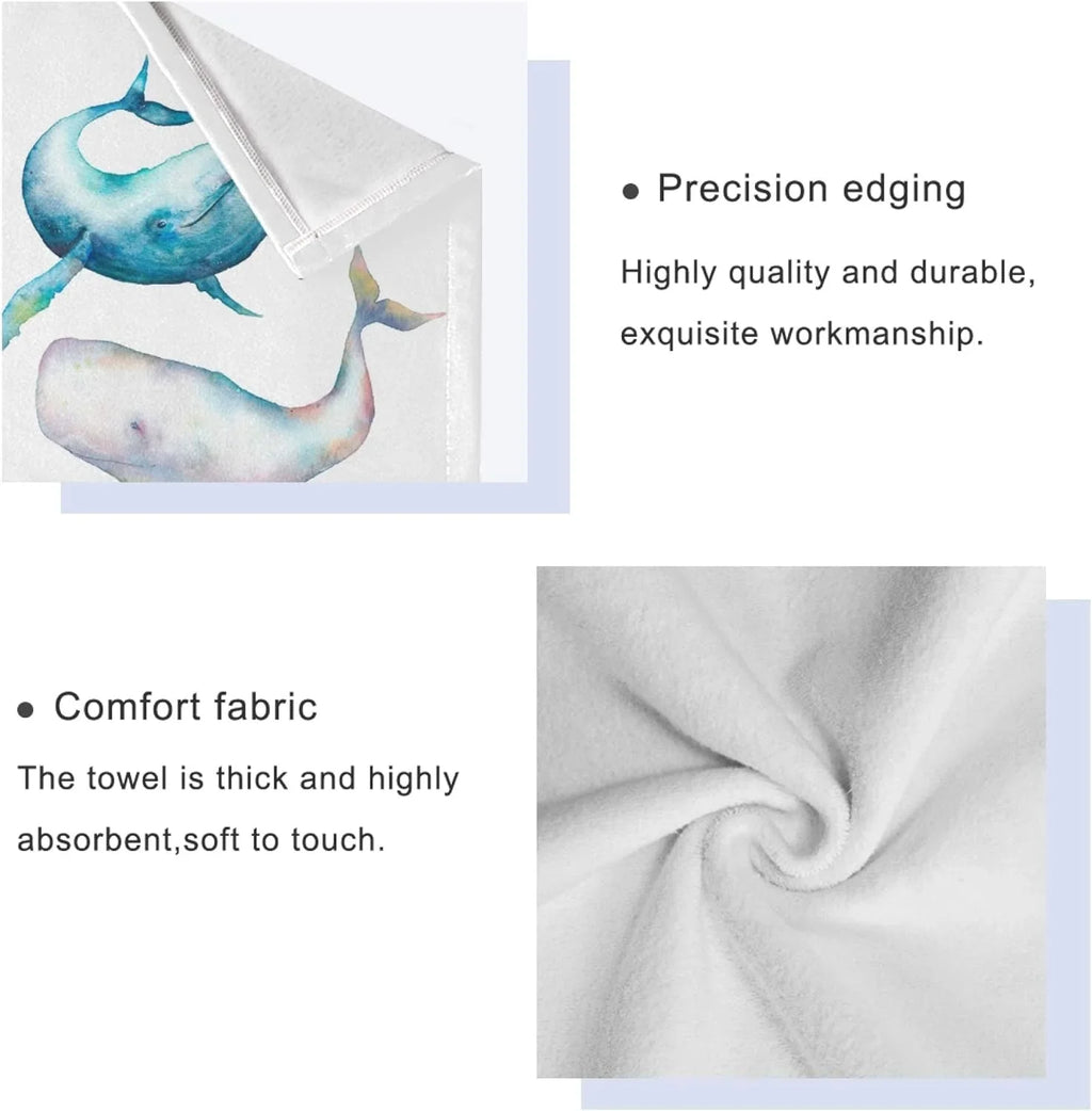 GZHJMY 3-Piece Towel Set,Watercolor Blue Humpback Whale Bath Towel Sets, 1 Bath Towel, 1 Hand Towel, 1 Washcloth, Bowhead Whale Ocean Marine Sea Life Absorbent Soft Towels Quick Drying for Bathroom