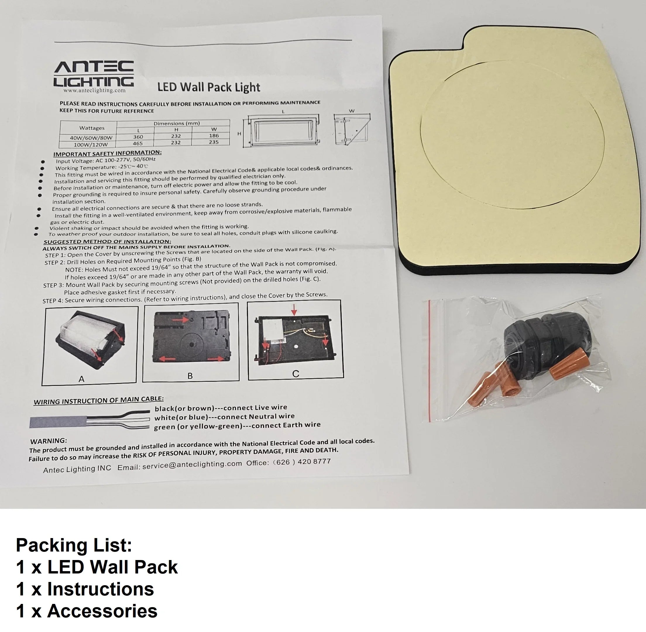 Antec 40W Outdoor LED Wall Pack Light, 5000 People 5000K, 100-277VAC, UL/DLC , IP65 Weather Resistant,