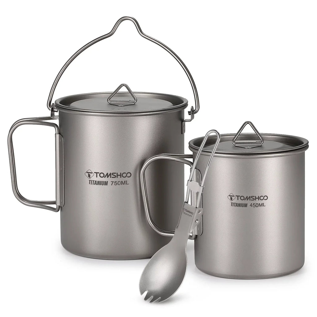 TOMSHOO cup kit,With Lid 450ml Water Cup 3 Pieces Set 750ml Pot Lid Collapsible Handle Cup With Handle Spork Pot With Handle Open Fire Adben Lid Coffee Cup Set Ium 750ml