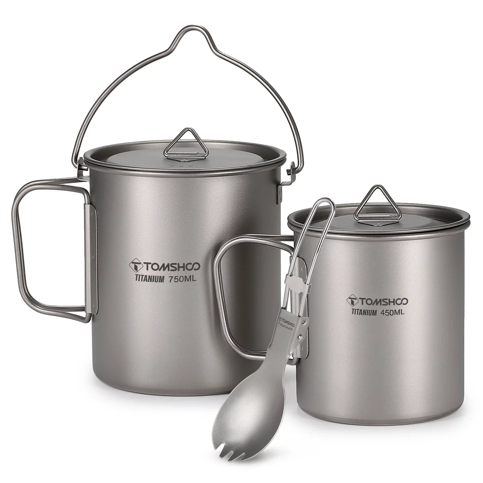 TOMSHOO cup kit,With Lid 450ml Water Cup 3 Pieces Set 750ml Pot Lid Collapsible Handle Cup With Handle Spork Pot With Handle Open Fire Adben Lid Coffee Cup Set Ium 750ml