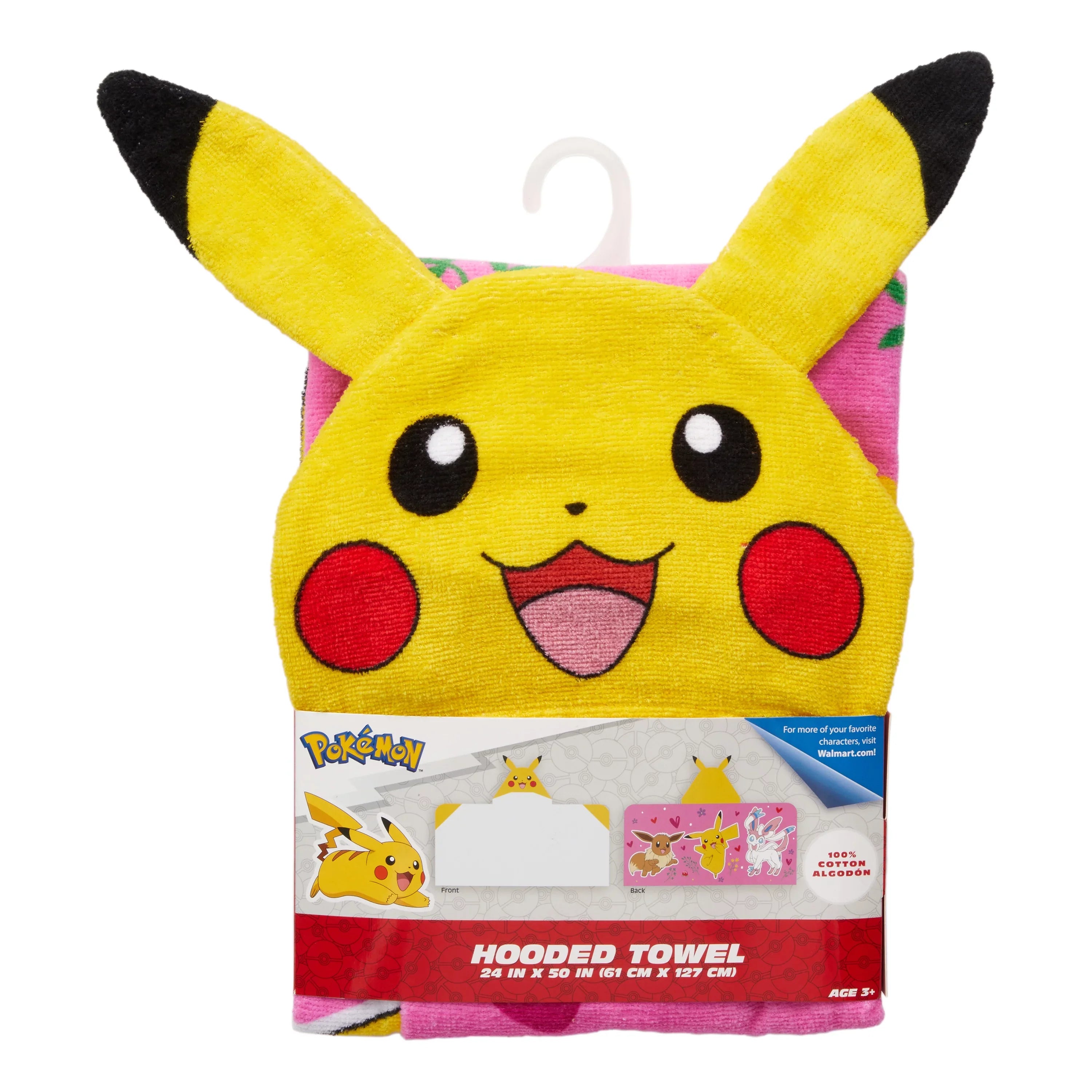 Pokemon Pikachu Kids Cotton Hooded Towel, Pink