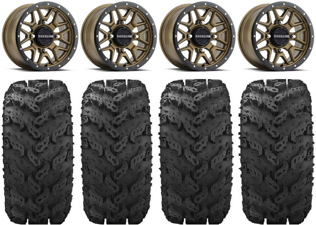 Raceline Krank 14" Bronze Wheels 28" Reptile Tires Kawasaki Mule Pro FXT