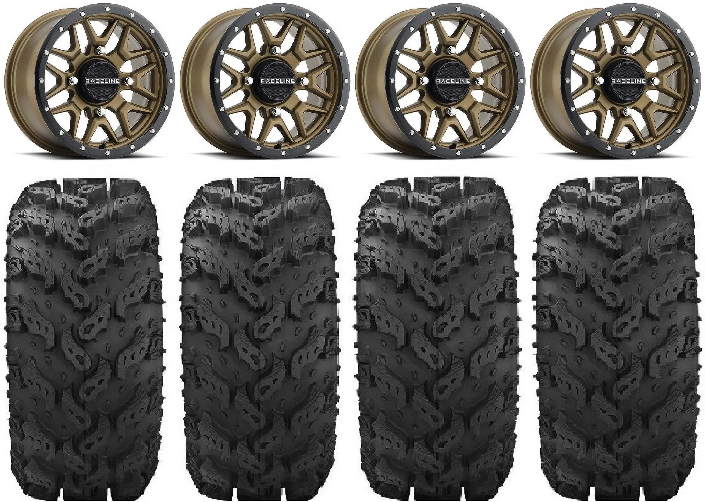 Raceline Krank 14" Bronze Wheels 28" Reptile Tires Kawasaki Mule Pro FXT