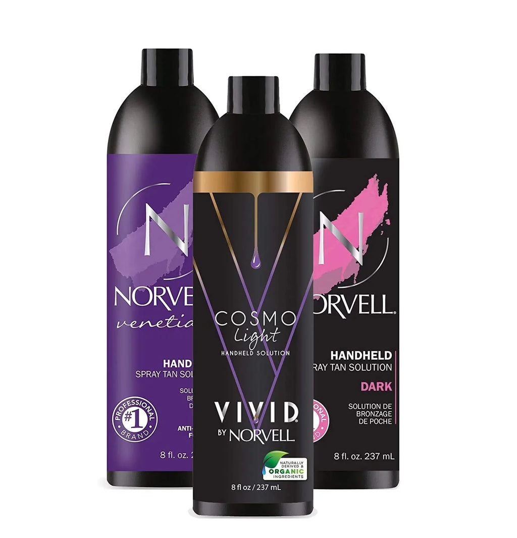 Norvell Sunless Kit - M1000 Mobile HVLP Spray Tan Airbrush Machine + 8 oz Tanning Solutions in Ultra Vivid 'Cosmo', Venetian and Dark + Norvell Training Program (Retail Value $490)