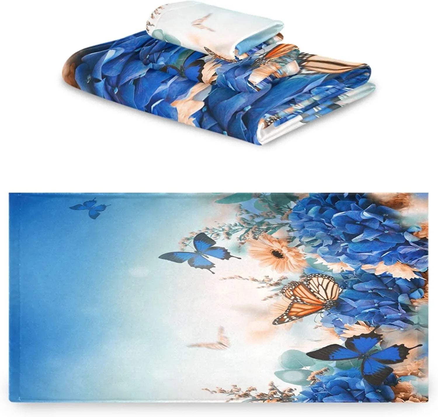 Wellsay Beautiful Flowers Shrubs Butterfly Soft Luxury Decorative Set of 3 Towels, 1 Bath Towel+1 Hand Towel+1 Washcloth, Multipurpose for Bathroom, Hotel, Gym, Spa and Kitchen