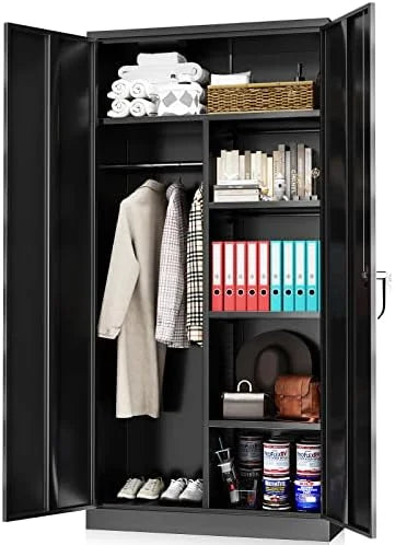 RUNFAYBIU Metal Wardrobe Closet - 72" Bedroom Armoires with Lock Locker with Adjustable Shelves and Removable Hanging Rods (White)