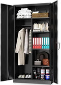 RUNFAYBIU Metal Wardrobe Closet - 72" Bedroom Armoires with Lock Locker with Adjustable Shelves and Removable Hanging Rods (White)