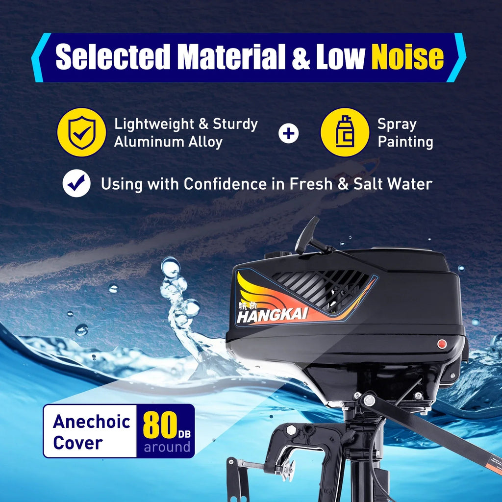 2 Stroke 3.6 HP Gasoline Outboard Motor, 55cc Fishing Boat Engine with Water Cooling System Clutch Control Midnight