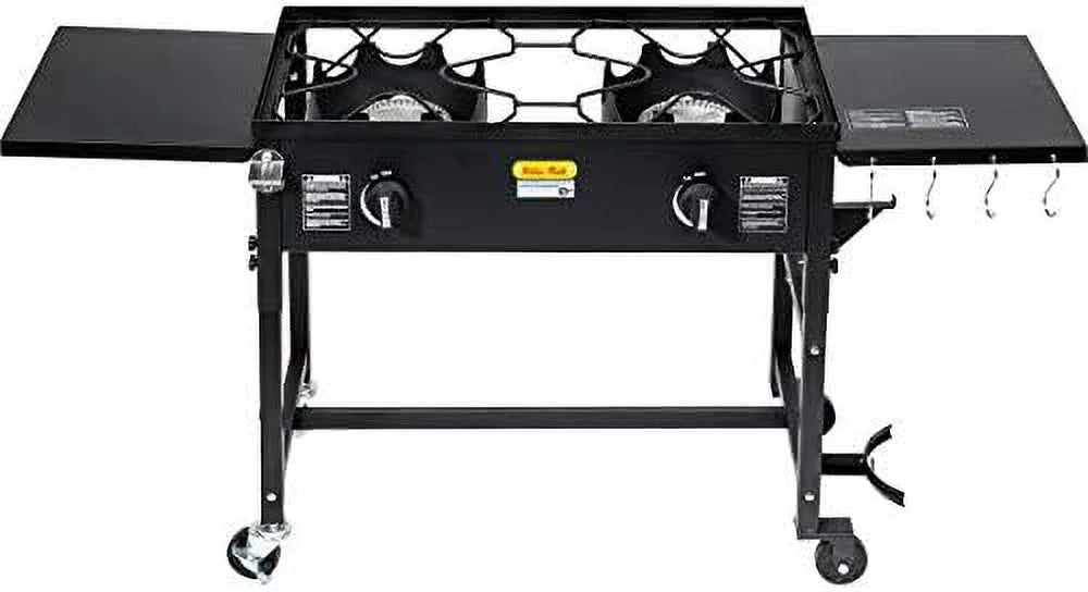 Outdoor Camping Propane Double Burner Stove 2 Folding Cook Cooking Station Stand Picnic BBQ Grill 58,000 BTU, Midnight