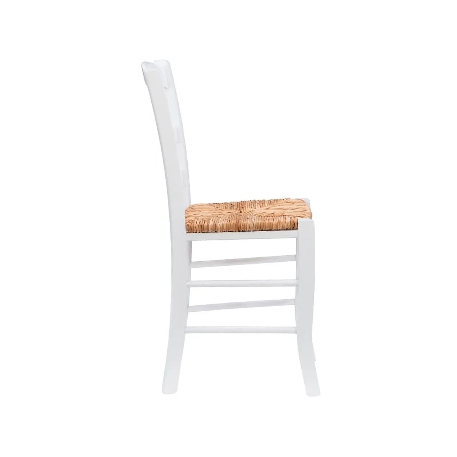 Linon Karsyn Set of Two Wood Side Chairs Ladder Back Rush Seat in White Finish