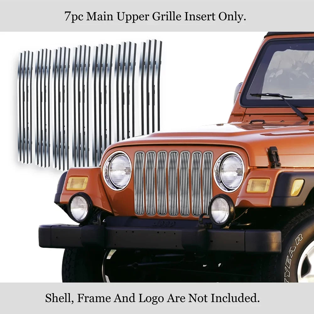 APS Premium Stainless Steel Chrome 8x6 Billet Grille Compatible with Jeep Wrangler 1997-2006 with Chrome Shell Model Main Upper N19-S09458J