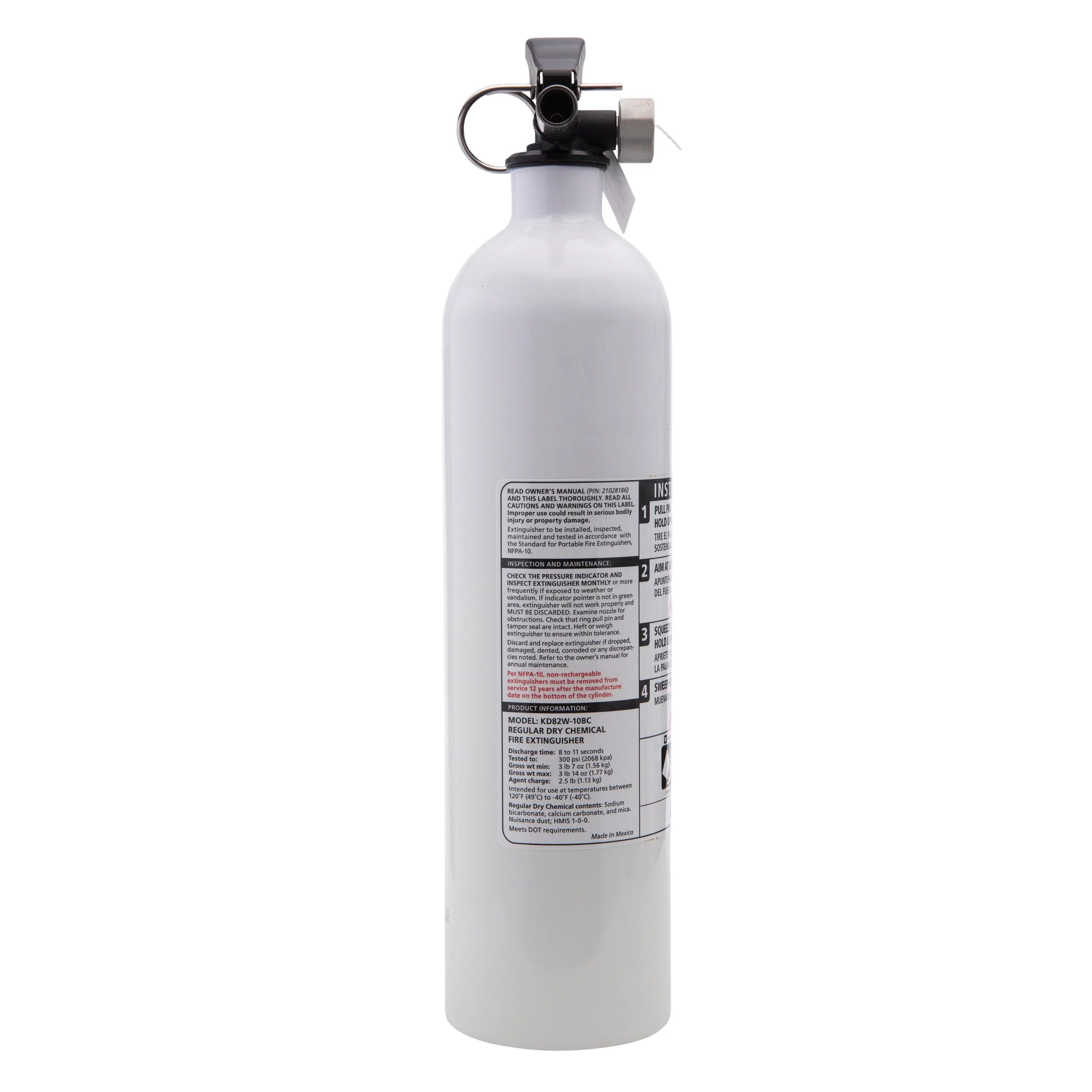 Kidde Marine Fire Extinguisher, UL Rated 10-B:C, Model KD82W-10BC, Not Rechargeable