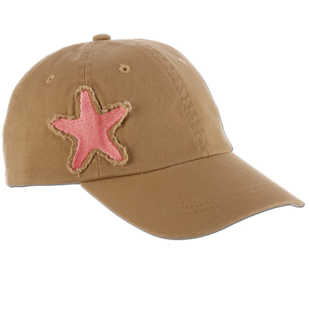 Panama Jack Gentlemen Baseball Cap - Packable, Lightweight Cotton Twill, 3" Brim Bill, Sea Creatures Frayed Patch (Khaki Starfish)